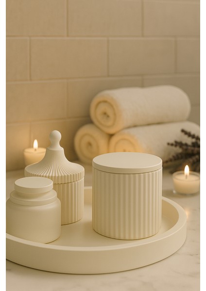 Modern Dekoratif 6’lı Set – El Yapımı Tepsi, Kapaklı Kutu ve Kavanoz – Minimalist Ev & Banyo Aksesuarı