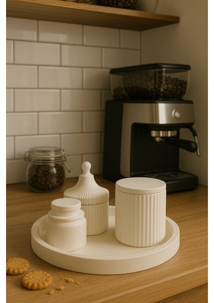 Modern Dekoratif 6’lı Set – El Yapımı Tepsi, Kapaklı Kutu ve Kavanoz – Minimalist Ev & Banyo Aksesuarı