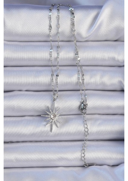 316L Çelik Zincir Gümüş Renk Zirkon Taşlı Kutup Yıldızı Kolye fiyatları