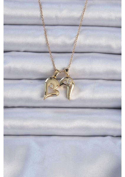 316L Çelik Zincir Altın Renk Zirkon Taşlı Mıknatıslı Kalp Kolye modelleri
