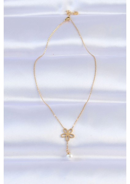 316L Çelik Zincir Gold Renk Inci Detay Çiçek Kolye fiyatları