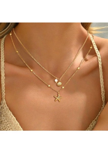 Gold Zincir 2'li Zarif Kolye