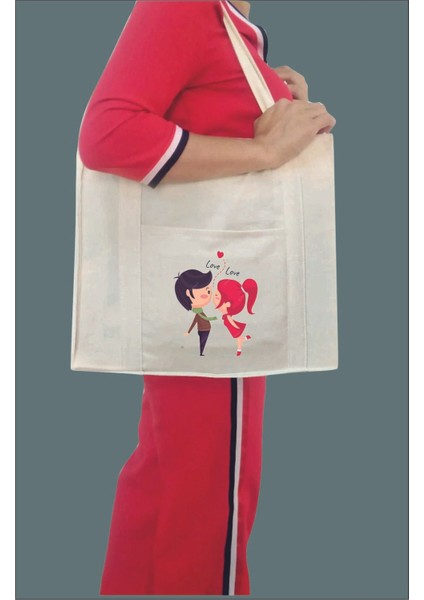 Renkli Baskılı Çift Cepli Kanvas Çanta, Şık ve Kullanışlı Tasarım