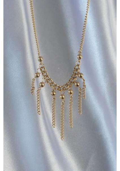 316L Çelik Zincir Gold Renk Topçuk Detay Sallantılı Zincir Kolye fiyatları