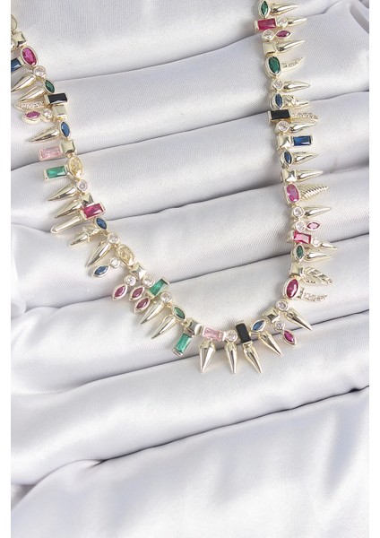 Pirinç Gold Renk Zirkon Taşlı Diken Model Vıp Seri Kadın Kolye