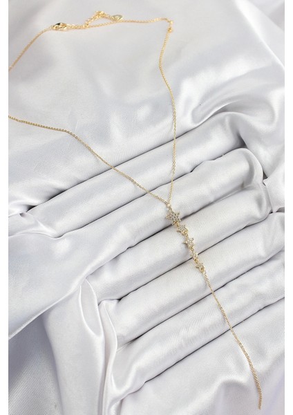 Pirinç Zirkon Taşlı Sıralı Yıldız Figürlü Y Model Gold Renk Kadın Kolye fiyatları