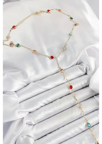 Pirinç Asorti Model Gold Renk Zirkon Taşlı Y Kolye fiyatları