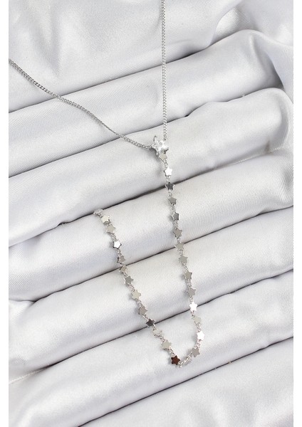 Pirinç Zirkon Taşlı Yıldız Figürlü Y Model Gümüş Renk Kadın Kolye