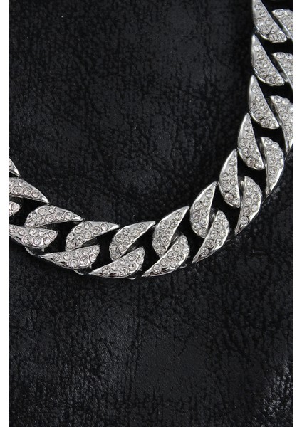 Pirinç Zirkon Taşlı Cuba Gurmet Model Gümüş Renk Erkek Kolye fiyatları