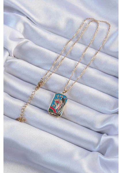 316L Çelik Zincir Altın Renk Taç ve Kız Figürlü Renkli Mineli Tarot Kolye fiyatları