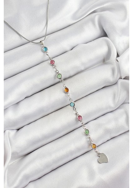 Pirinç Gümüş Renk Karışık Renk Zirkon Taşlı Y Kadın Kolye