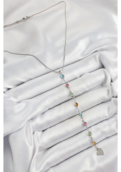 Pirinç Gümüş Renk Karışık Renk Zirkon Taşlı Y Kadın Kolye fiyatları