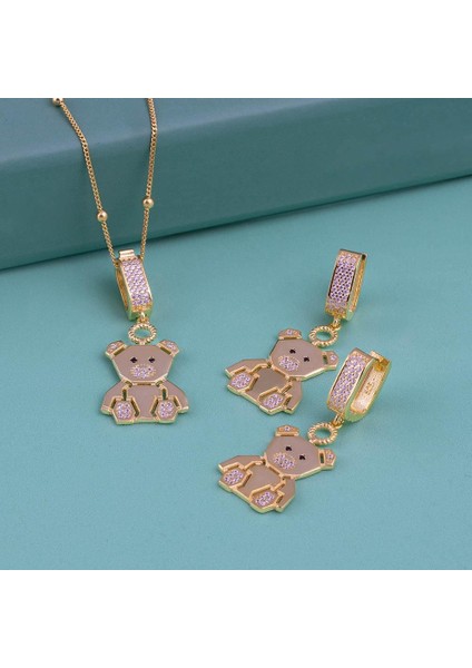 Altın Kaplama Panda Motifli 925 Ayar Gümüş Set