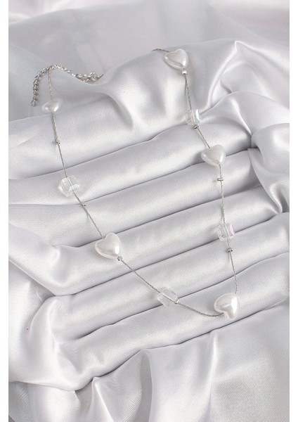 Pirinç Gümüş Renk Beyaz Inci Kalp Model Kadın Kolye fiyatları