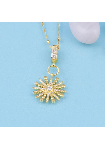 Kartanesi Model Özel Tasarım Altın Kaplama Top Zincirli 925 Ayar Gümüş Kolye