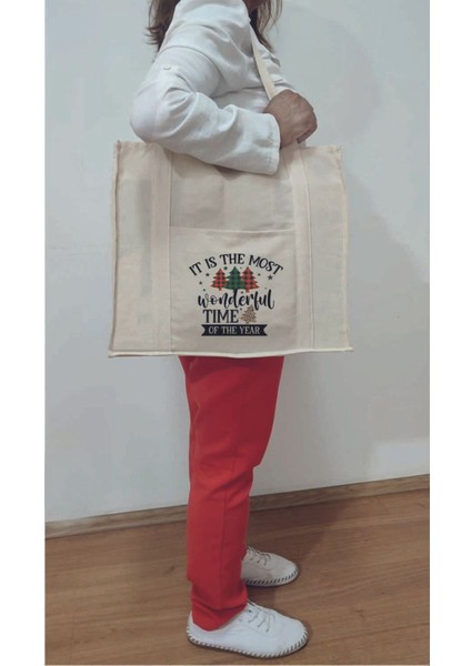 Çift Taraf Cepli Bej Kanvas Çanta, Şık ve Kullanışlı Günlük Eşyalarınız Için