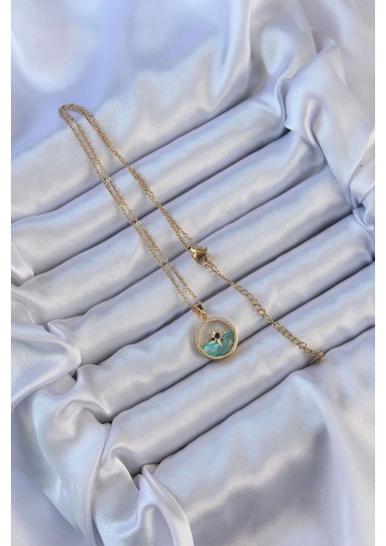 316L Çelik Zincir Altın Renk Zirkon Taşlı Deniz Görünüm Kutup Yıldızı Kolye fiyatları