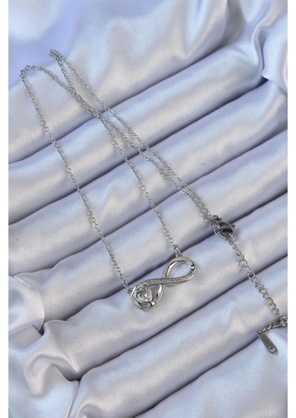 316L Çelik Zincir Gümüş Renk Zirkon Taşlı Minimal Kalp Figür Sonsuzluk Kolye fiyatları