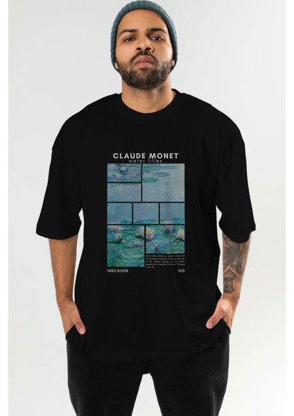 Claude Monet Ön Baskılı Oversize T-Shirt Erkek Kadın Bisiklet Yaka Pamuk Tişort