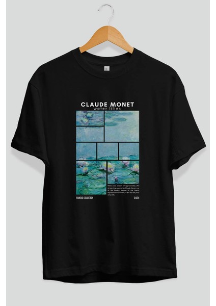 Claude Monet Ön Baskılı Oversize T-Shirt Erkek Kadın Bisiklet Yaka Pamuk Tişort fiyatları