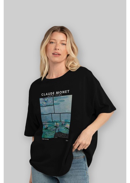 Claude Monet Ön Baskılı Oversize T-Shirt Erkek Kadın Bisiklet Yaka Pamuk Tişort fırsatları