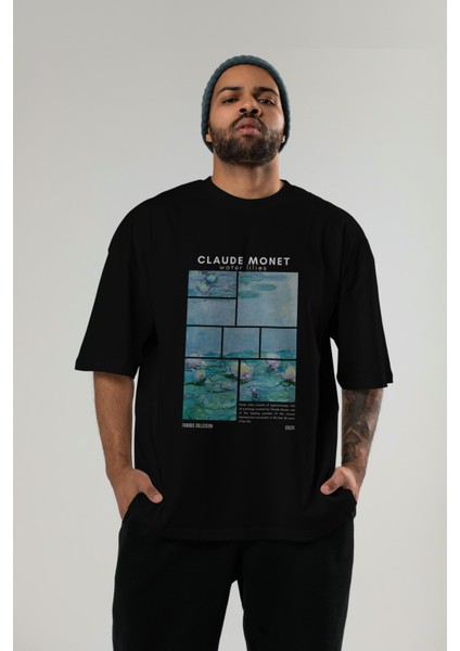 Claude Monet Ön Baskılı Oversize T-Shirt Erkek Kadın Bisiklet Yaka Pamuk Tişort