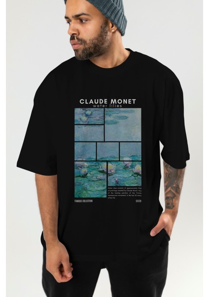 Claude Monet Ön Baskılı Oversize T-Shirt Erkek Kadın Bisiklet Yaka Pamuk Tişort