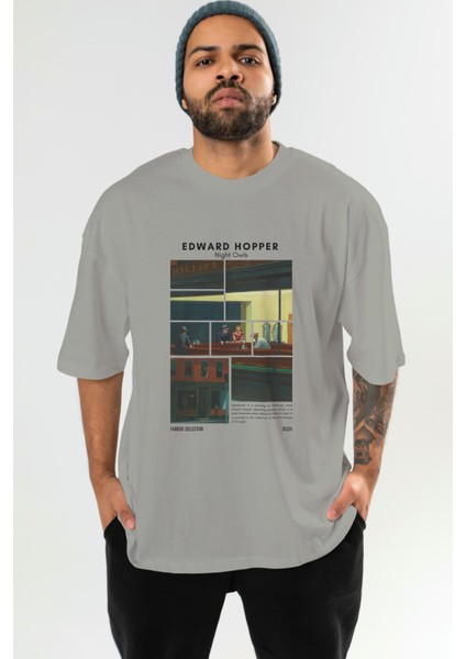 Edward Hopper Night Owls Ön Baskılı Oversize T-Shirt Erkek Kadın Bisiklet Yaka Pamuk Tişort