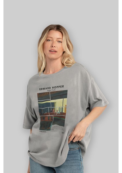 Edward Hopper Night Owls Ön Baskılı Oversize T-Shirt Erkek Kadın Bisiklet Yaka Pamuk Tişort fırsatları