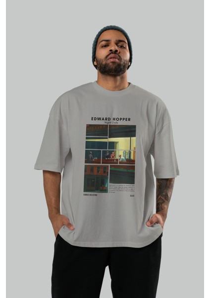 Edward Hopper Night Owls Ön Baskılı Oversize T-Shirt Erkek Kadın Bisiklet Yaka Pamuk Tişort indirimleri