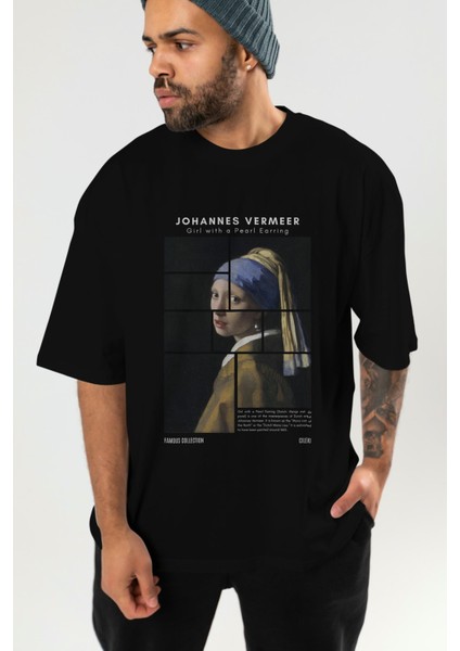 Johannes Vermeer Ön Baskılı Oversize T-Shirt Erkek Kadın Bisiklet Yaka Pamuk Tişort