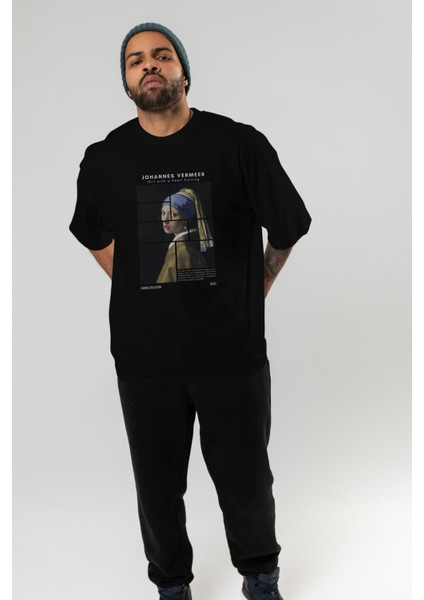 Johannes Vermeer Ön Baskılı Oversize T-Shirt Erkek Kadın Bisiklet Yaka Pamuk Tişort