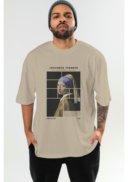 Johannes Vermeer Ön Baskılı Oversize T-Shirt Erkek Kadın Bisiklet Yaka Pamuk Tişort