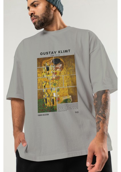 Gustav Klimt The Kiss Ön Baskılı Oversize T-Shirt Erkek Kadın Bisiklet Yaka Pamuk Tişort modelleri