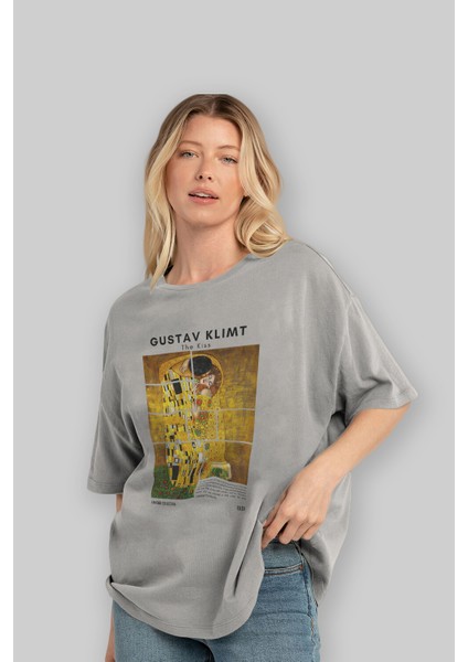 Gustav Klimt The Kiss Ön Baskılı Oversize T-Shirt Erkek Kadın Bisiklet Yaka Pamuk Tişort fırsatları