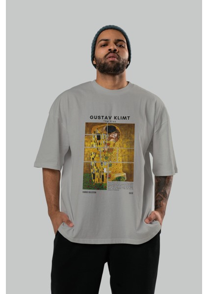 Gustav Klimt The Kiss Ön Baskılı Oversize T-Shirt Erkek Kadın Bisiklet Yaka Pamuk Tişort indirimleri