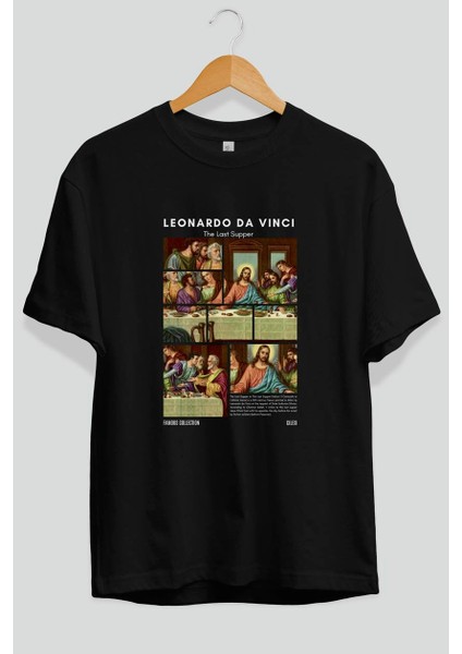 Leonardo Da Vinci Ön Baskılı Oversize T-Shirt Erkek Kadın Bisiklet Yaka Pamuk Tişort fiyatları