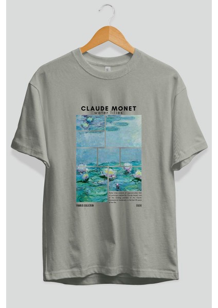 Claude Monet Ön Baskılı Oversize T-Shirt Erkek Kadın Bisiklet Yaka Pamuk Tişort fiyatları