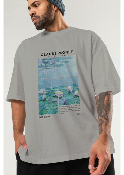 Claude Monet Ön Baskılı Oversize T-Shirt Erkek Kadın Bisiklet Yaka Pamuk Tişort modelleri