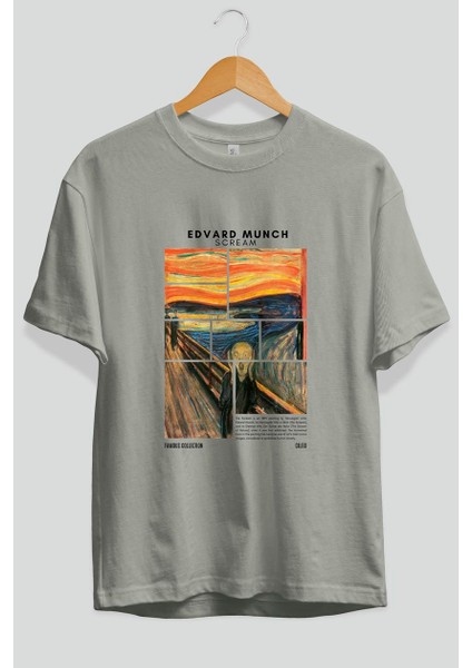 Edvard Munch Scream Ön Baskılı Oversize T-Shirt Erkek Kadın Bisiklet Yaka Pamuk Tişort fiyatları