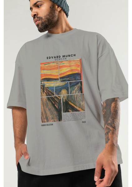 Edvard Munch Scream Ön Baskılı Oversize T-Shirt Erkek Kadın Bisiklet Yaka Pamuk Tişort modelleri