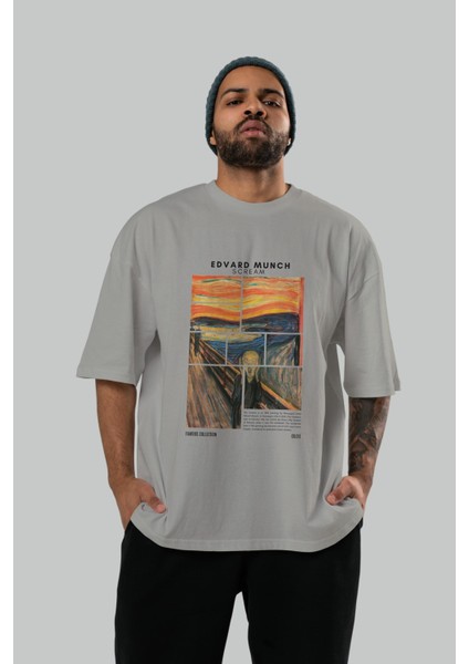 Edvard Munch Scream Ön Baskılı Oversize T-Shirt Erkek Kadın Bisiklet Yaka Pamuk Tişort indirimleri