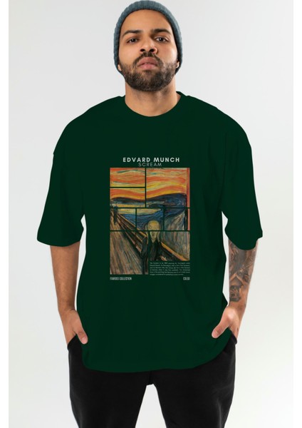 Edvard Munch Scream Ön Baskılı Oversize T-Shirt Erkek Kadın Bisiklet Yaka Pamuk Tişort