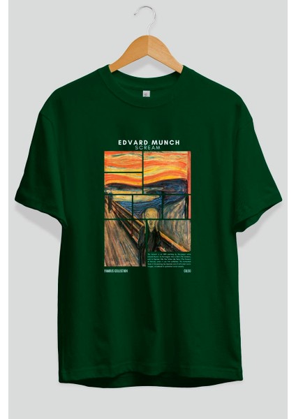 Edvard Munch Scream Ön Baskılı Oversize T-Shirt Erkek Kadın Bisiklet Yaka Pamuk Tişort fiyatları