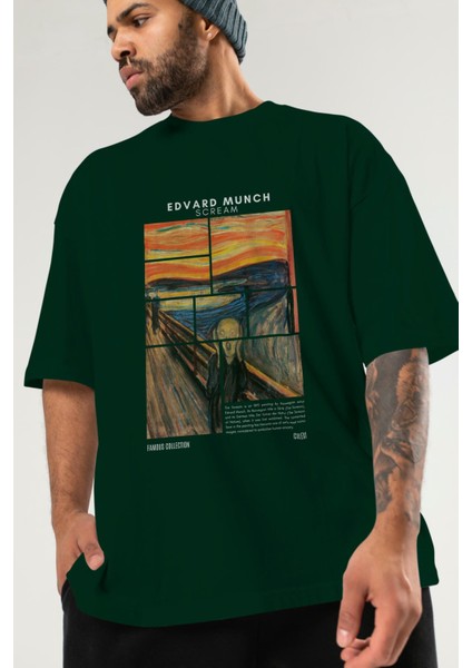 Edvard Munch Scream Ön Baskılı Oversize T-Shirt Erkek Kadın Bisiklet Yaka Pamuk Tişort modelleri