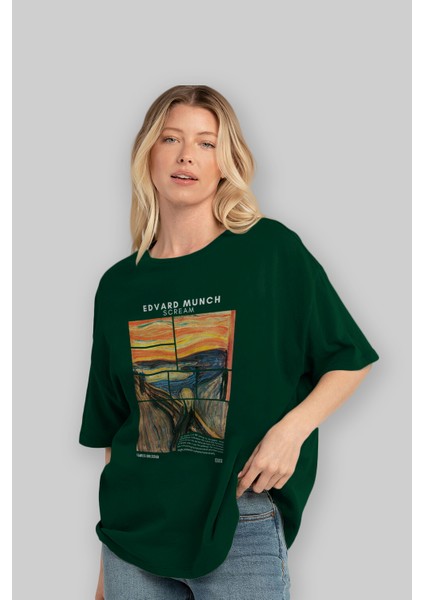 Edvard Munch Scream Ön Baskılı Oversize T-Shirt Erkek Kadın Bisiklet Yaka Pamuk Tişort fırsatları
