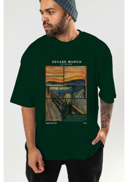 Edvard Munch Scream Ön Baskılı Oversize T-Shirt Erkek Kadın Bisiklet Yaka Pamuk Tişort