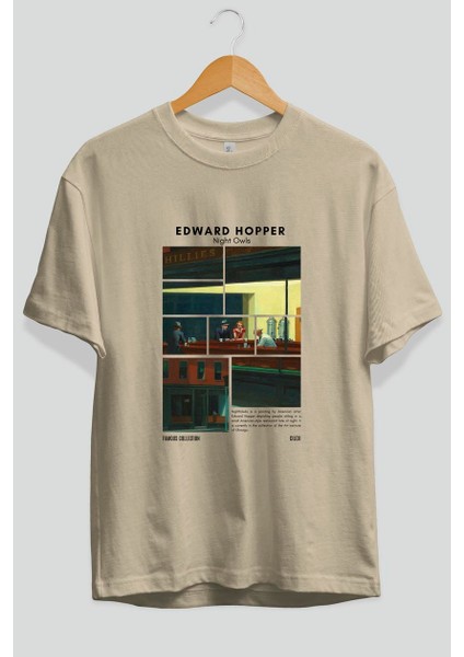 Edward Hopper Night Owls Ön Baskılı Oversize T-Shirt Erkek Kadın Bisiklet Yaka Pamuk Tişort fiyatları