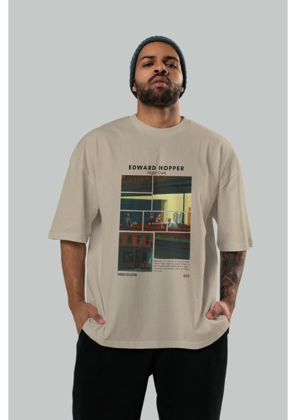 Edward Hopper Night Owls Ön Baskılı Oversize T-Shirt Erkek Kadın Bisiklet Yaka Pamuk Tişort indirimleri