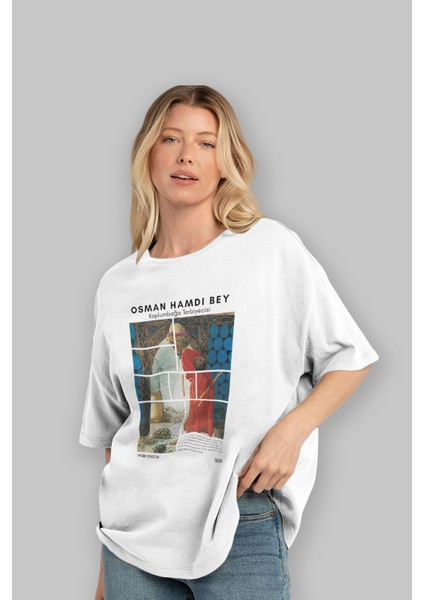 Osman Hamdi Bey Ön Baskılı Oversize T-Shirt Erkek Kadın Bisiklet Yaka Pamuk Tişort fırsatları